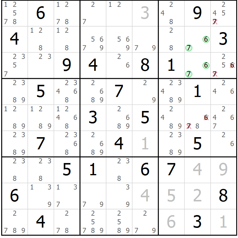 Position des candidats pour la solution de la Gr 63 page 66 du magazine de sudoku Maestro n° 101