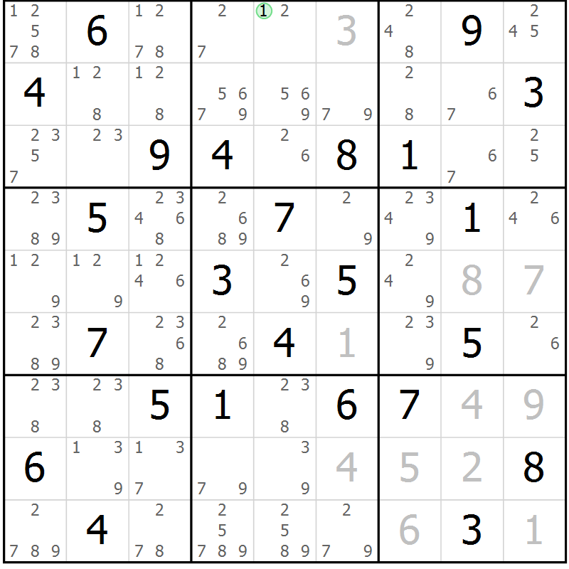 Position des candidats pour la solution de la Gr 63 page 66 du magazine de sudoku Maestro n° 101