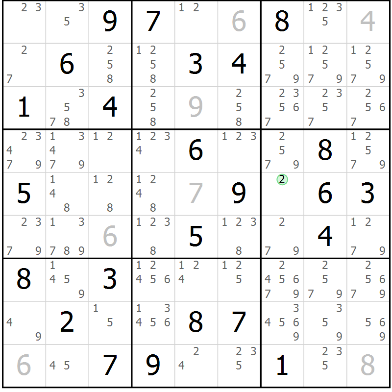Position des candidats pour la solution de la Gr 64 page 67 du magazine de sudoku Maestro n° 101