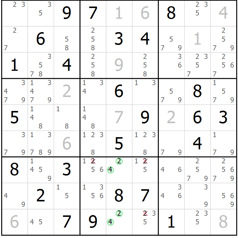 Position des candidats pour la solution de la Gr 64 page 67 du magazine de sudoku Maestro n° 101