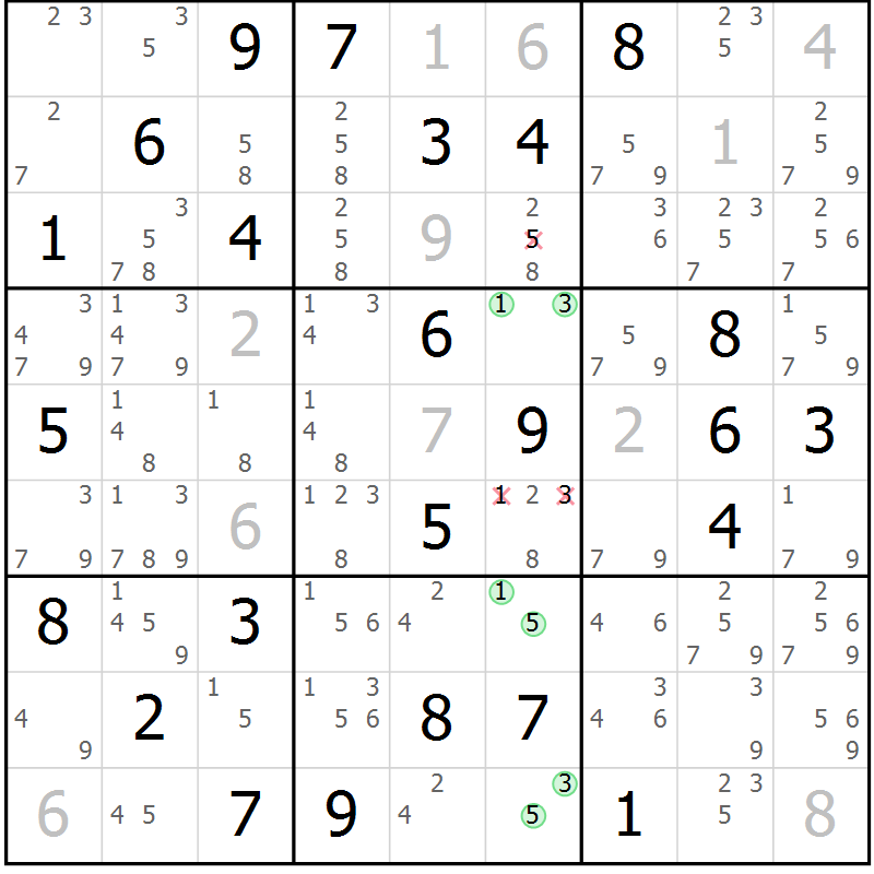 Position des candidats pour la solution de la Gr 64 page 67 du magazine de sudoku Maestro n° 101