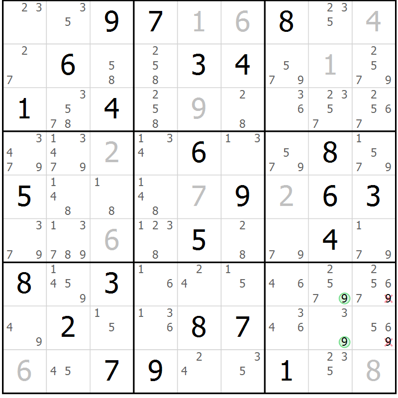 Position des candidats pour la solution de la Gr 64 page 67 du magazine de sudoku Maestro n° 101