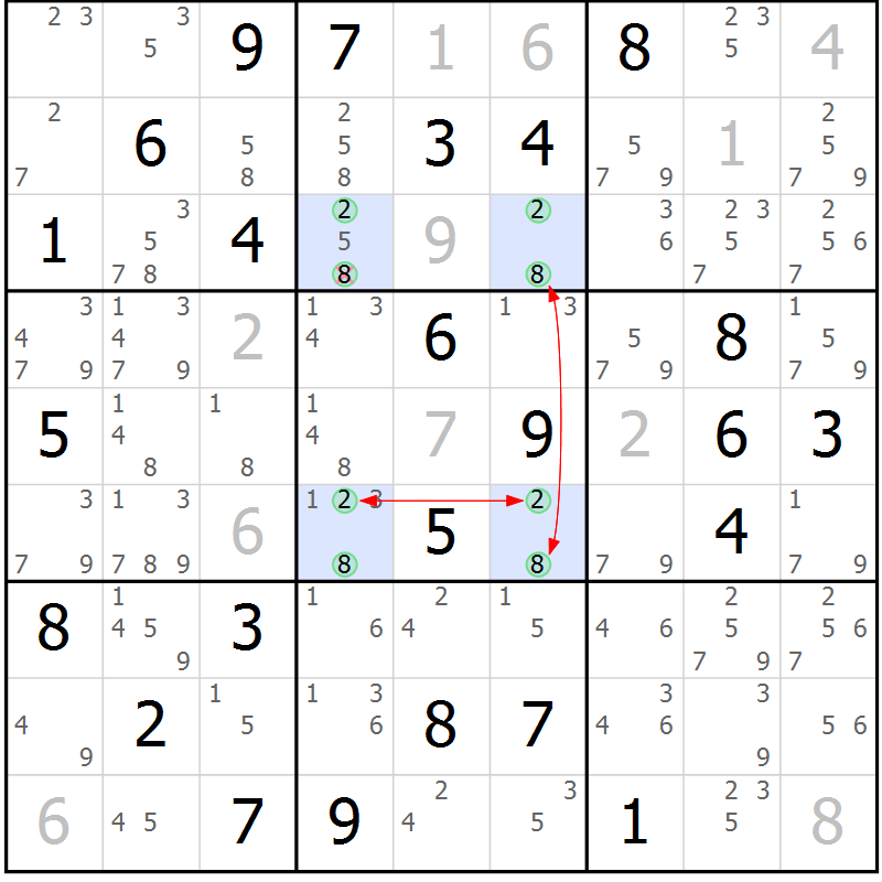 Position des candidats pour la solution de la Gr 64 page 67 du magazine de sudoku Maestro n° 101