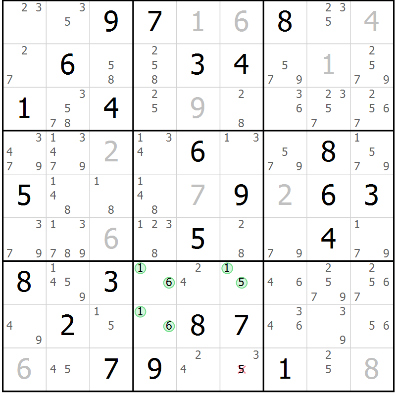 Position des candidats pour la solution de la Gr 64 page 67 du magazine de sudoku Maestro n° 101