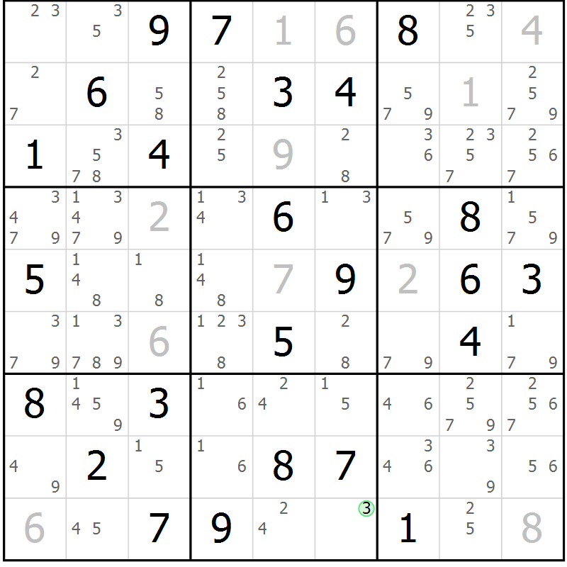 Position des candidats pour la solution de la Gr 64 page 67 du magazine de sudoku Maestro n° 101