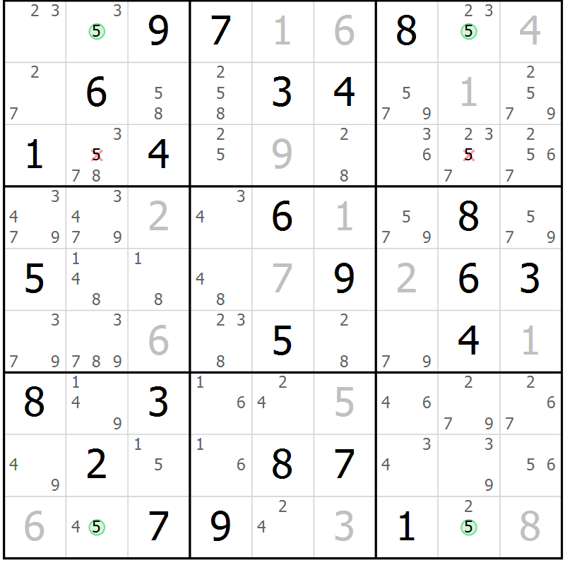 Position des candidats pour la solution de la Gr 64 page 67 du magazine de sudoku Maestro n° 101