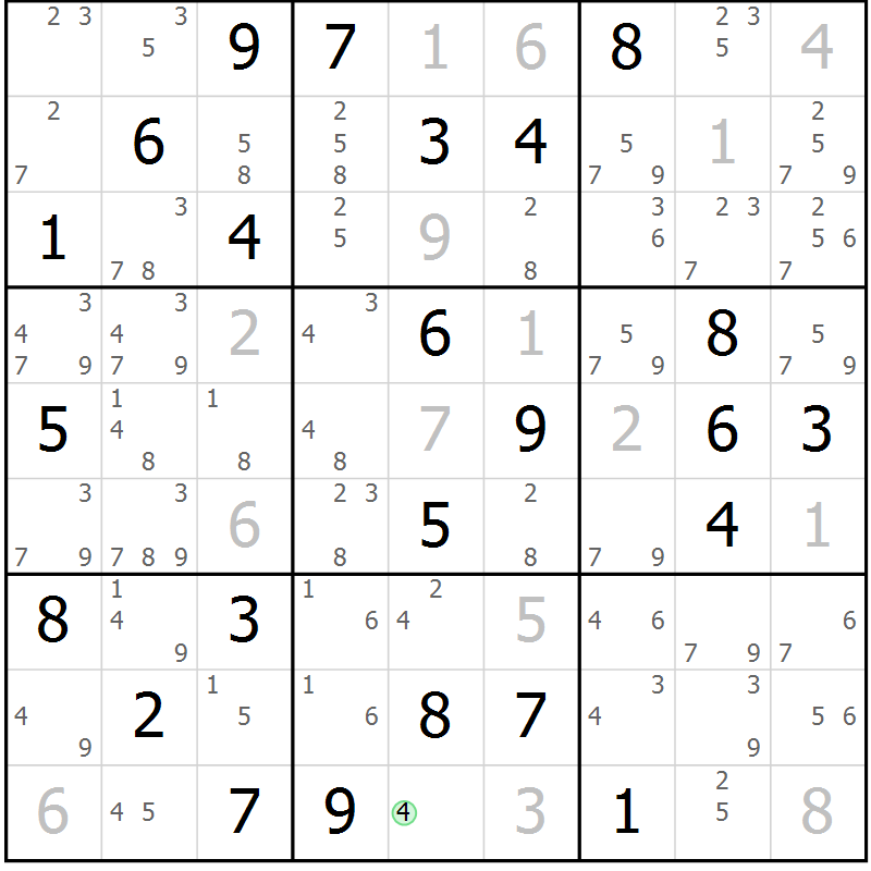Position des candidats pour la solution de la Gr 64 page 67 du magazine de sudoku Maestro n° 101