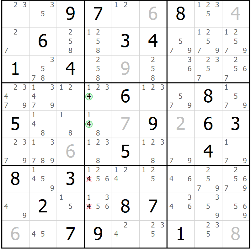 Position des candidats pour la solution de la Gr 64 page 67 du magazine de sudoku Maestro n° 101