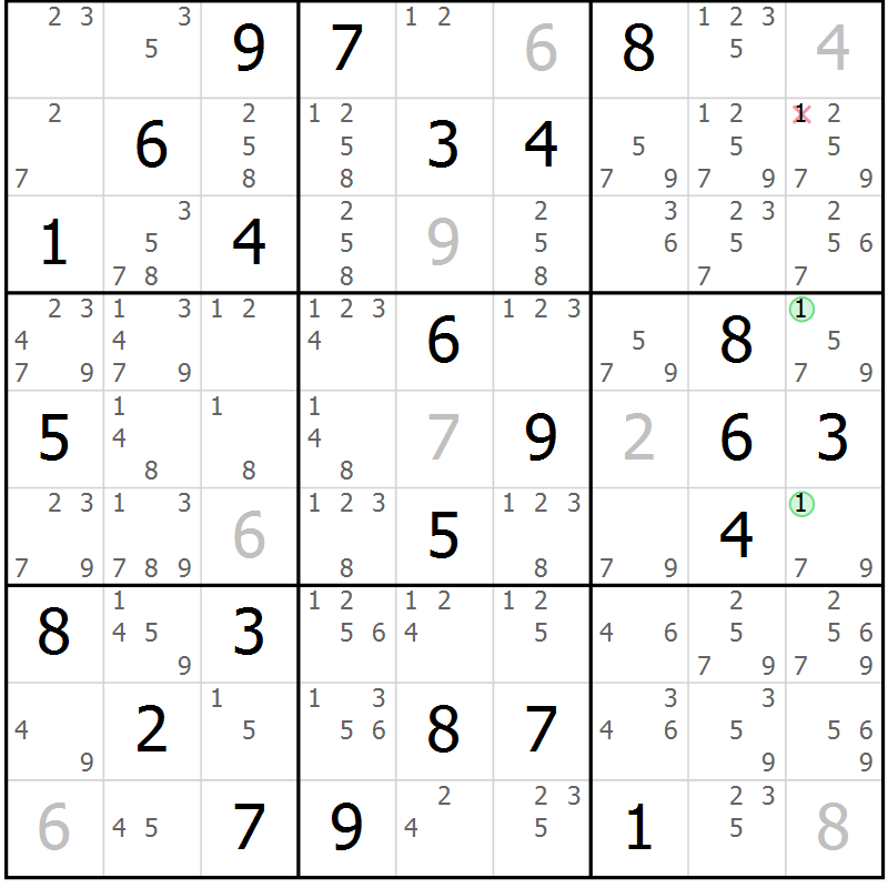 Position des candidats pour la solution de la Gr 64 page 67 du magazine de sudoku Maestro n° 101
