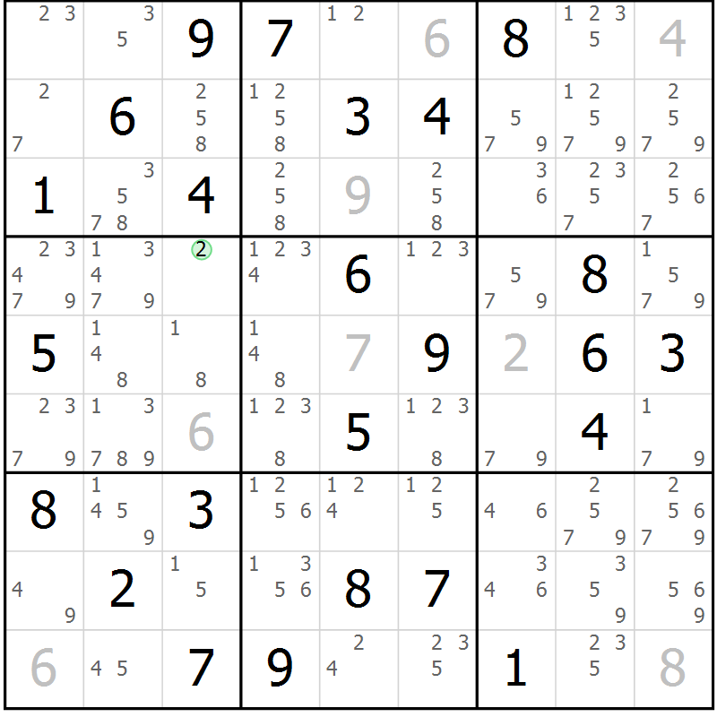Position des candidats pour la solution de la Gr 64 page 67 du magazine de sudoku Maestro n° 101