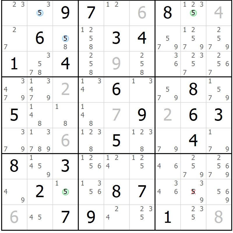 Position des candidats pour la solution de la Gr 64 page 67 du magazine de sudoku Maestro n° 101