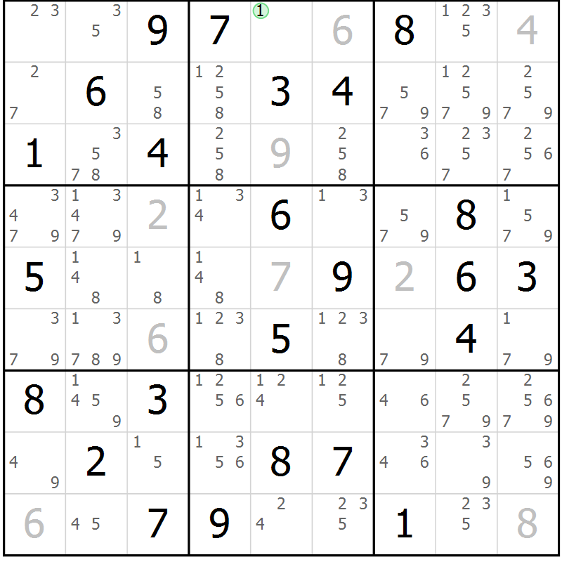 Position des candidats pour la solution de la Gr 64 page 67 du magazine de sudoku Maestro n° 101