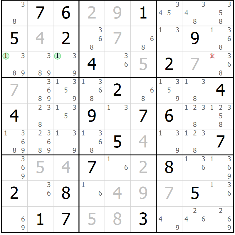 Position des candidats pour la solution de la Gr 65 page 68 du magazine de sudoku Maestro n° 101