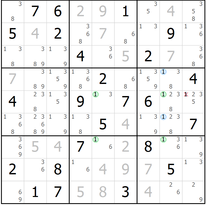 Position des candidats pour la solution de la Gr 65 page 68 du magazine de sudoku Maestro n° 101