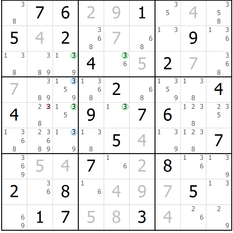 Position des candidats pour la solution de la Gr 65 page 68 du magazine de sudoku Maestro n° 101