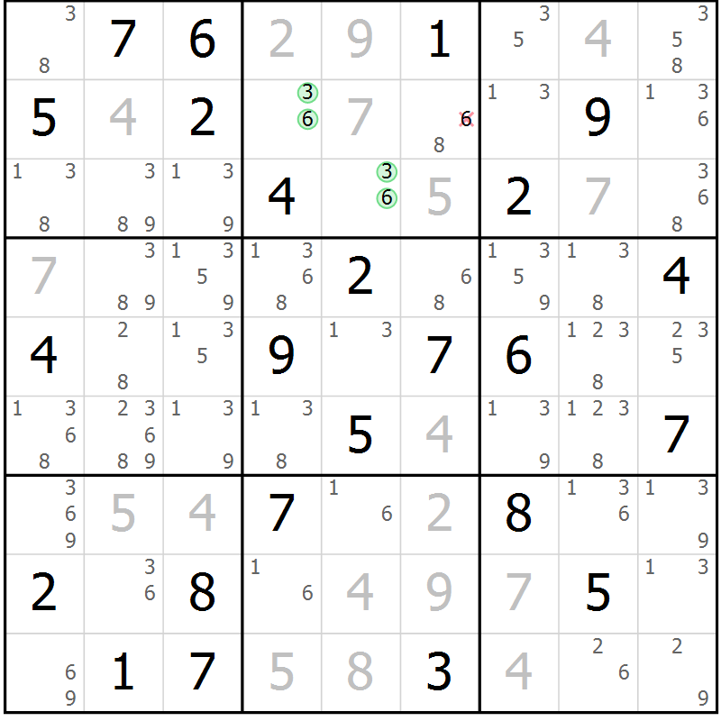 Position des candidats pour la solution de la Gr 65 page 68 du magazine de sudoku Maestro n° 101