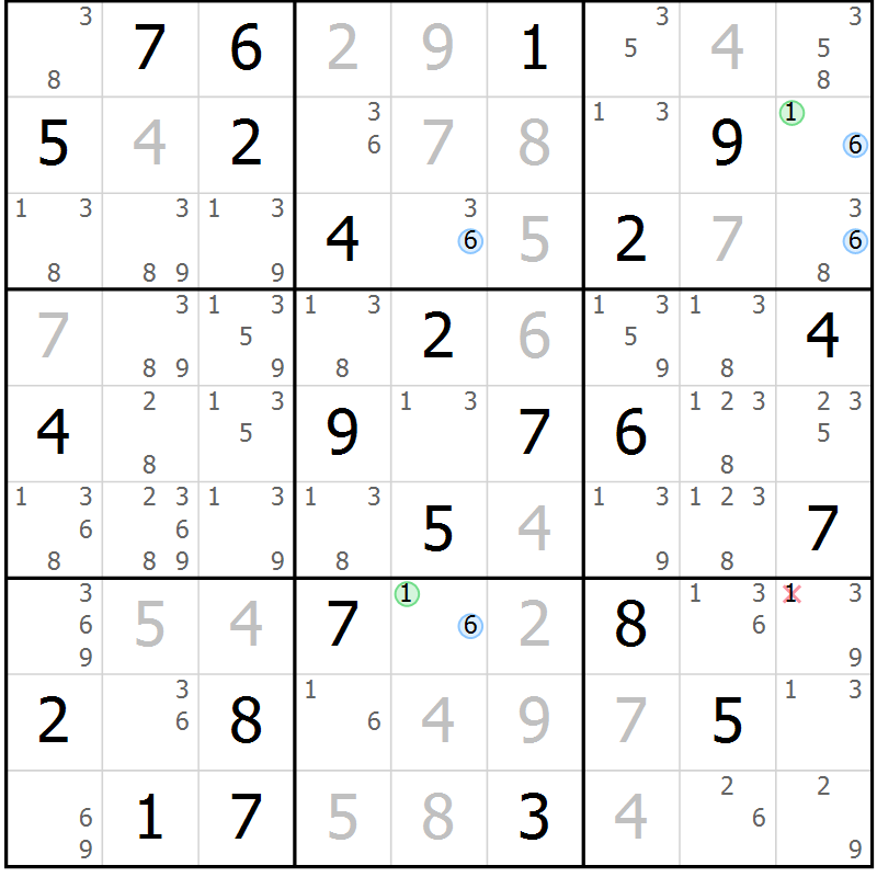 Position des candidats pour la solution de la Gr 65 page 68 du magazine de sudoku Maestro n° 101