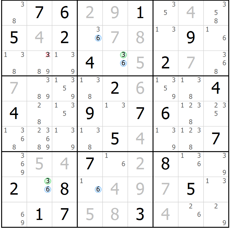 Position des candidats pour la solution de la Gr 65 page 68 du magazine de sudoku Maestro n° 101