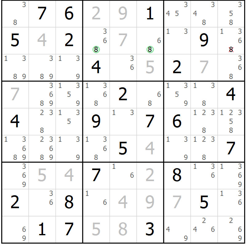 Position des candidats pour la solution de la Gr 65 page 68 du magazine de sudoku Maestro n° 101