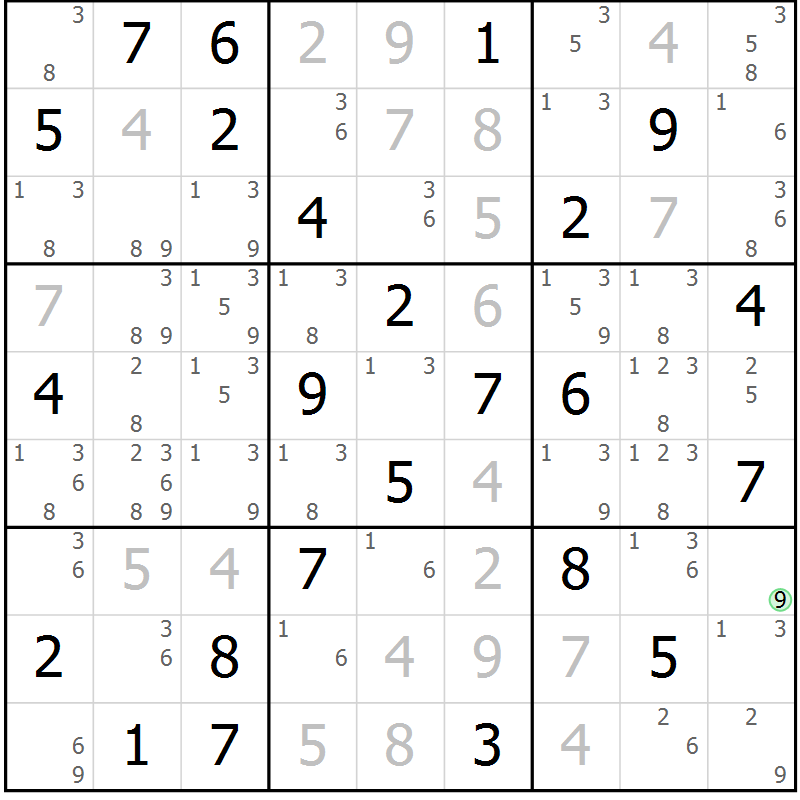 Position des candidats pour la solution de la Gr 65 page 68 du magazine de sudoku Maestro n° 101