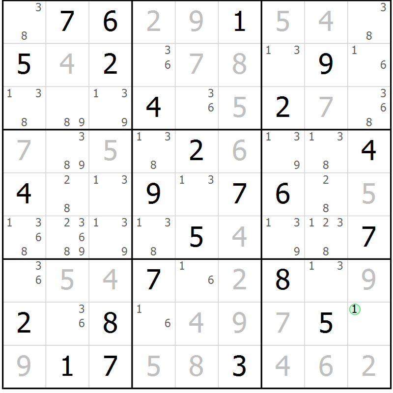 Position des candidats pour la solution de la Gr 65 page 68 du magazine de sudoku Maestro n° 101