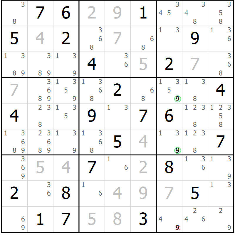 Position des candidats pour la solution de la Gr 65 page 68 du magazine de sudoku Maestro n° 101
