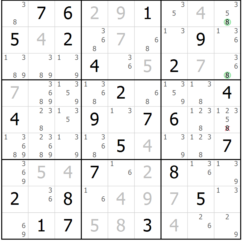 Position des candidats pour la solution de la Gr 65 page 68 du magazine de sudoku Maestro n° 101