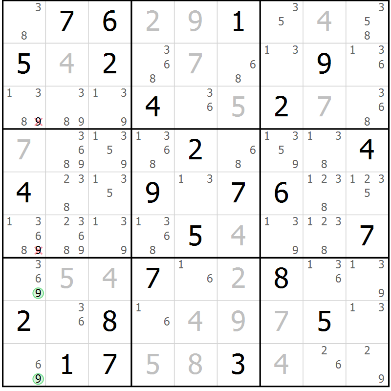 Position des candidats pour la solution de la Gr 65 page 68 du magazine de sudoku Maestro n° 101