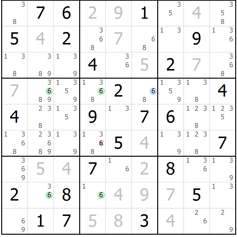Position des candidats pour la solution de la Gr 65 page 68 du magazine de sudoku Maestro n° 101