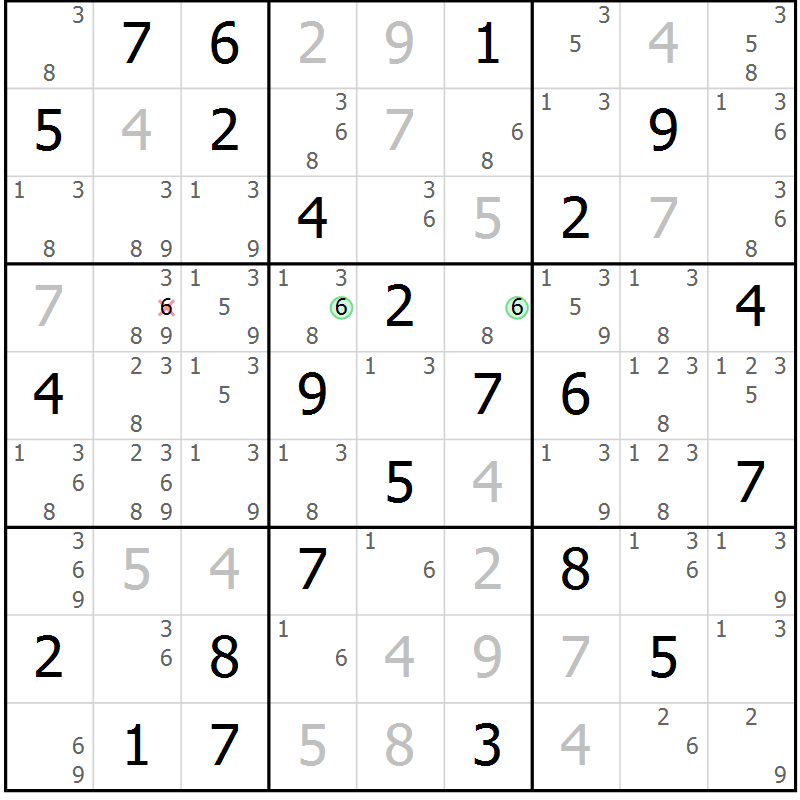 Position des candidats pour la solution de la Gr 65 page 68 du magazine de sudoku Maestro n° 101