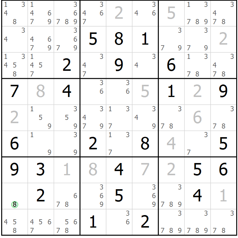 Position des candidats pour la solution de la Gr 66 page 69 du magazine de sudoku Maestro n° 101