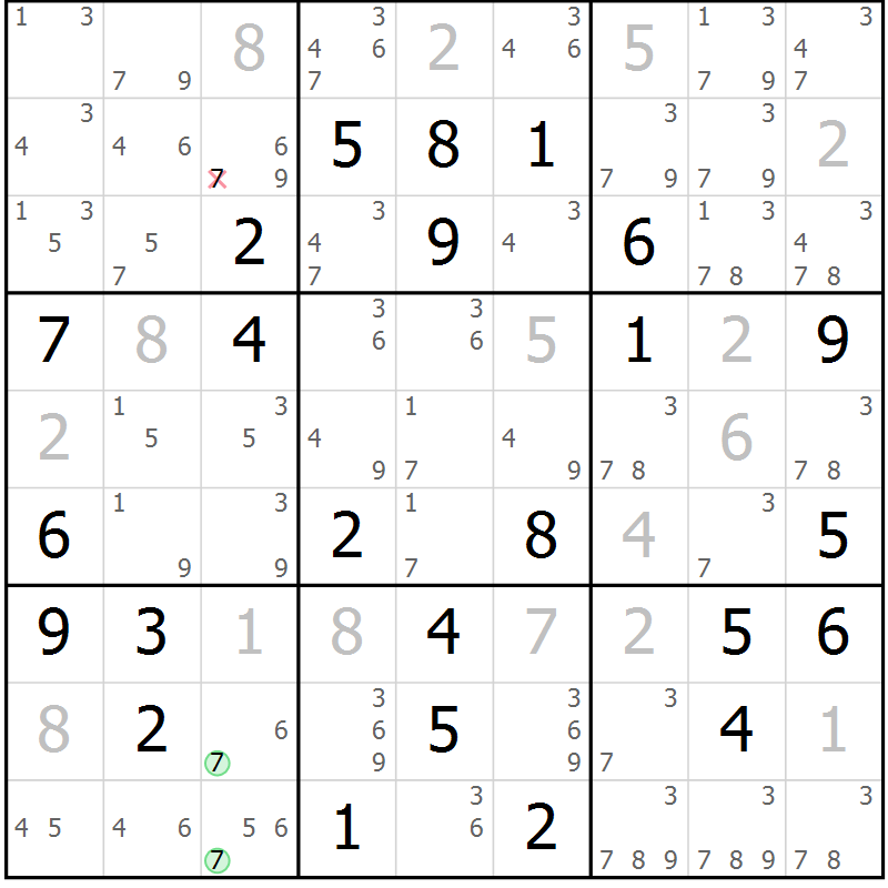 Position des candidats pour la solution de la Gr 66 page 69 du magazine de sudoku Maestro n° 101