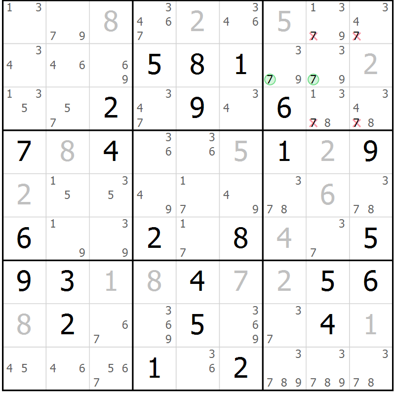 Position des candidats pour la solution de la Gr 66 page 69 du magazine de sudoku Maestro n° 101