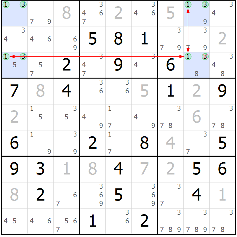 Position des candidats pour la solution de la Gr 66 page 69 du magazine de sudoku Maestro n° 101