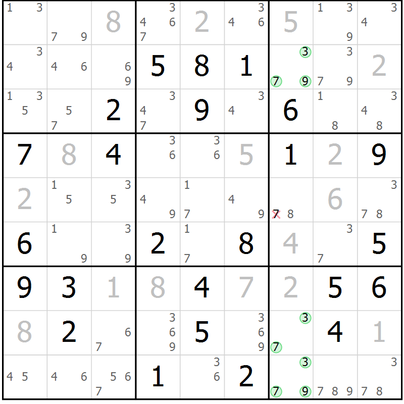 Position des candidats pour la solution de la Gr 66 page 69 du magazine de sudoku Maestro n° 101