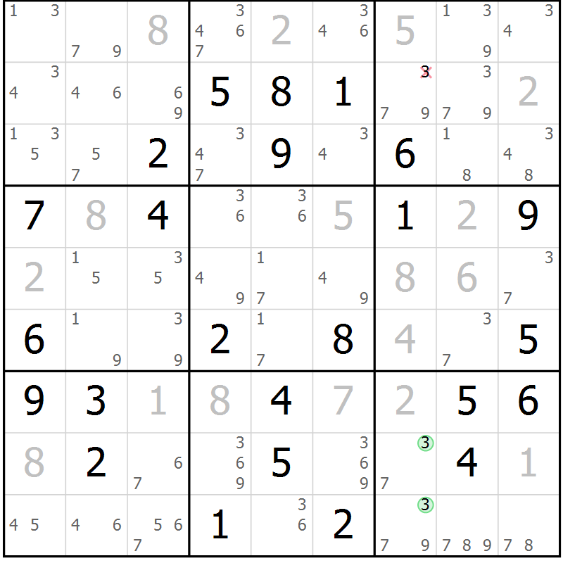 Position des candidats pour la solution de la Gr 66 page 69 du magazine de sudoku Maestro n° 101