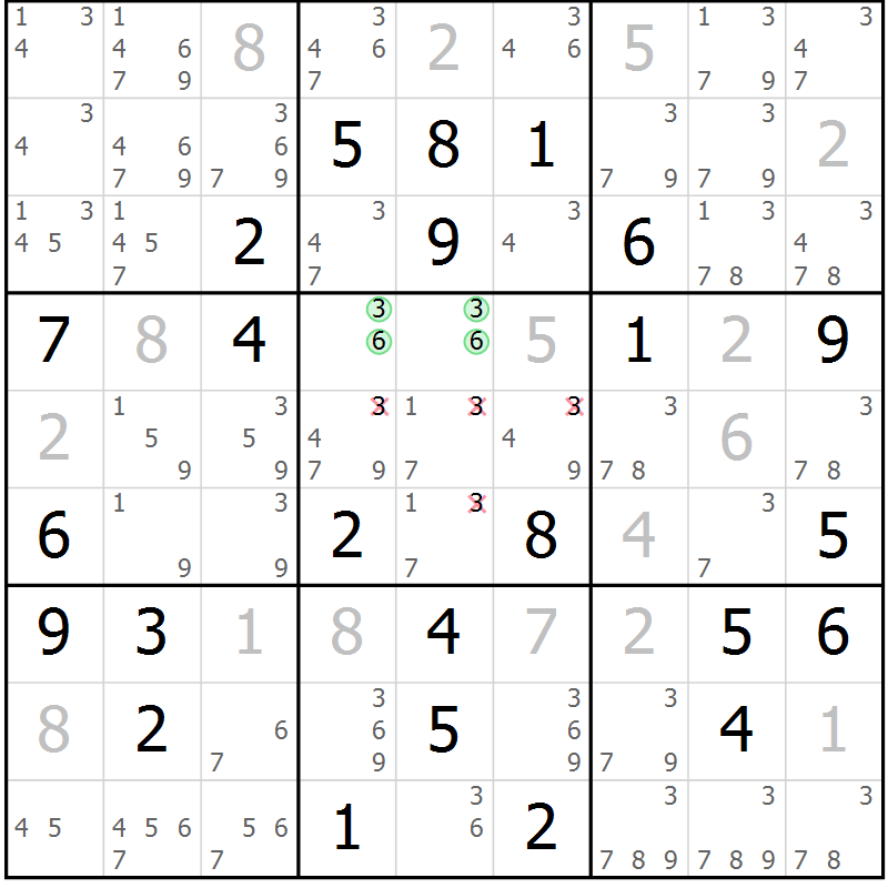 Position des candidats pour la solution de la Gr 66 page 69 du magazine de sudoku Maestro n° 101