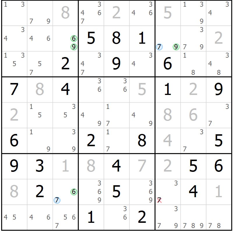 Position des candidats pour la solution de la Gr 66 page 69 du magazine de sudoku Maestro n° 101