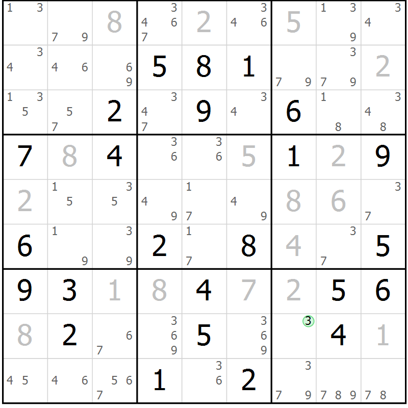 Position des candidats pour la solution de la Gr 66 page 69 du magazine de sudoku Maestro n° 101