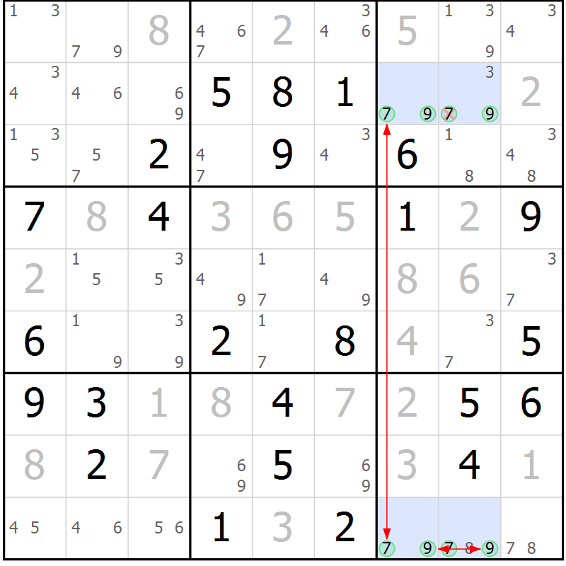 Position des candidats pour la solution de la Gr 66 page 69 du magazine de sudoku Maestro n° 101