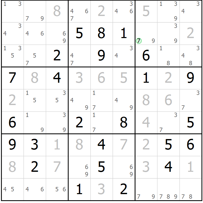 Position des candidats pour la solution de la Gr 66 page 69 du magazine de sudoku Maestro n° 101