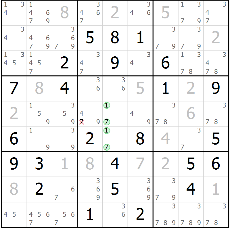Position des candidats pour la solution de la Gr 66 page 69 du magazine de sudoku Maestro n° 101
