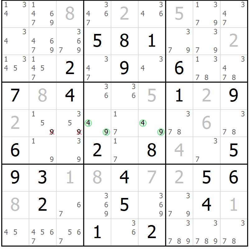 Position des candidats pour la solution de la Gr 66 page 69 du magazine de sudoku Maestro n° 101