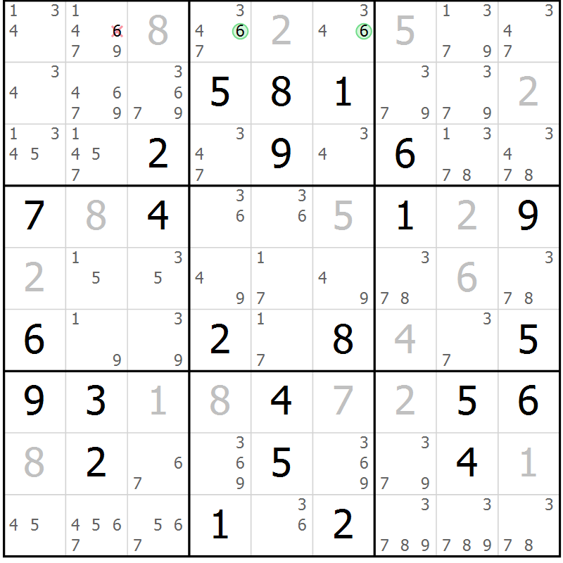 Position des candidats pour la solution de la Gr 66 page 69 du magazine de sudoku Maestro n° 101