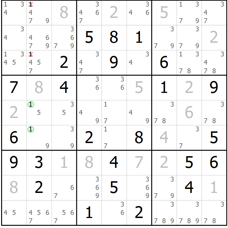 Position des candidats pour la solution de la Gr 66 page 69 du magazine de sudoku Maestro n° 101