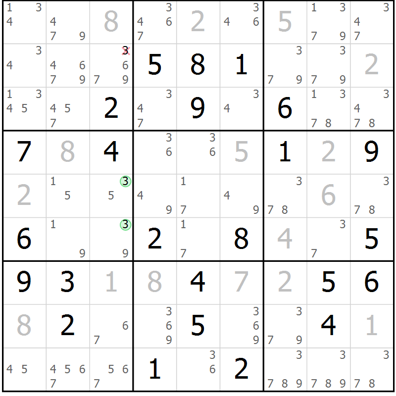 Position des candidats pour la solution de la Gr 66 page 69 du magazine de sudoku Maestro n° 101
