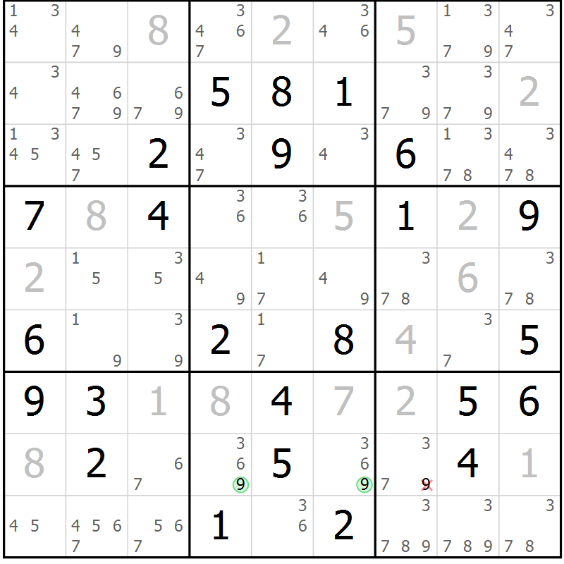 Position des candidats pour la solution de la Gr 66 page 69 du magazine de sudoku Maestro n° 101