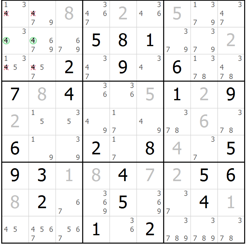 Position des candidats pour la solution de la Gr 66 page 69 du magazine de sudoku Maestro n° 101