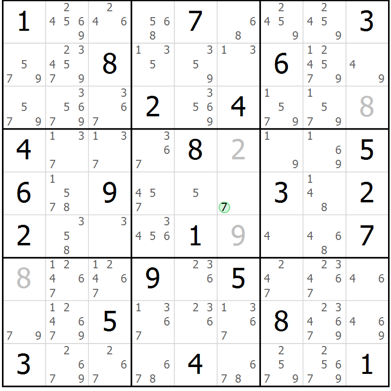 Position des candidats pour la solution de la Gr 67 page 70 du magazine de sudoku Maestro n° 101