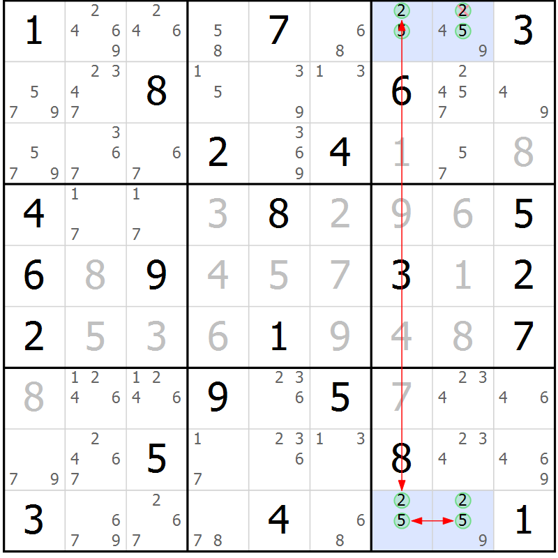 Position des candidats pour la solution de la Gr 67 page 70 du magazine de sudoku Maestro n° 101